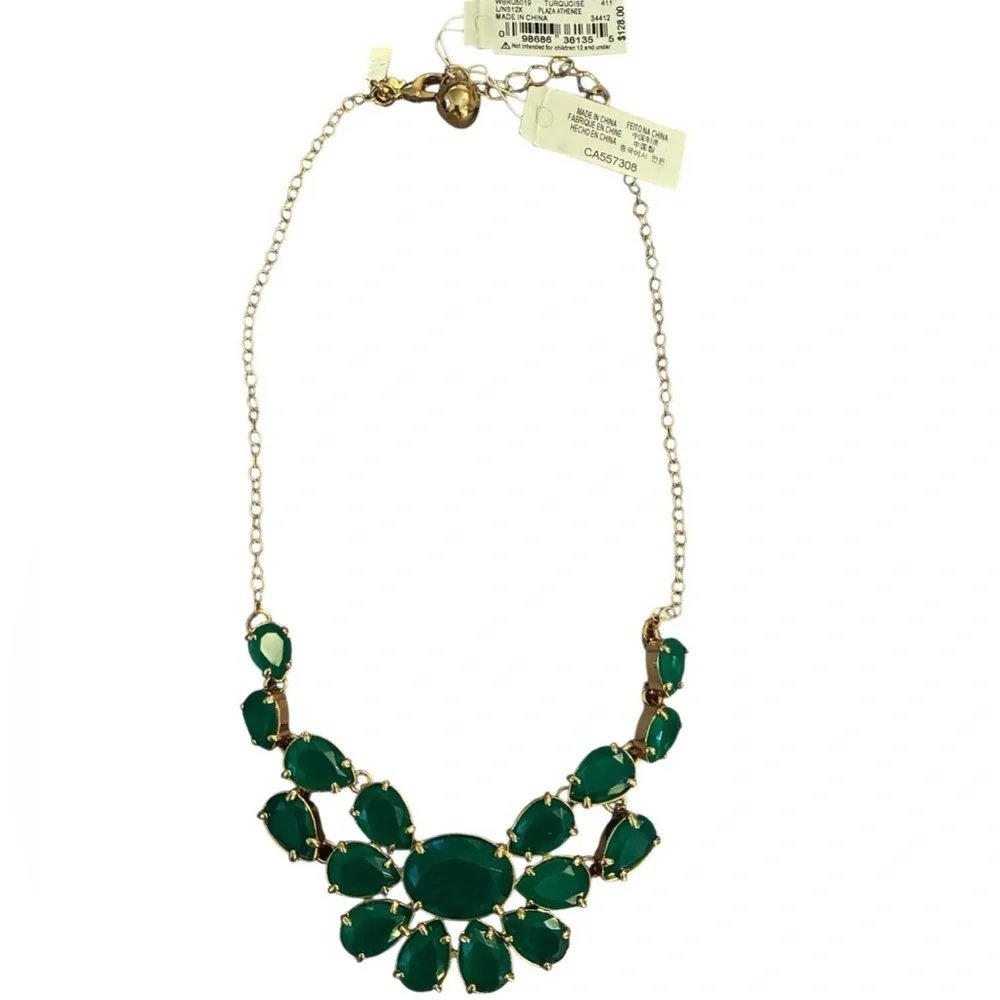 NWT KATE SPADE PLAZA ATHENEE NECKLACE TURQUOISE/EMERALD BIB NECKLACE - Picture 2 of 11